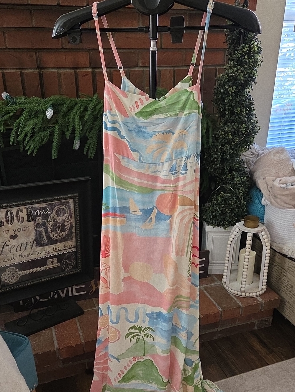 NWT Pastel Beach Print Slip Dress - Pink, Blue & Green